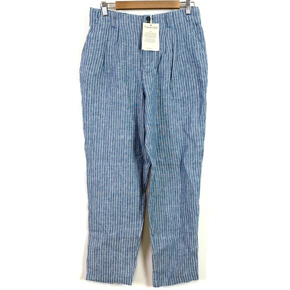 NWT Garnet Hill Straight-Leg 100% Linen Trouser Pant Sky Mini Stripe Size 10 - Picture 3 of 6